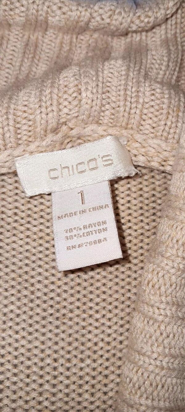 Chicos Sleeveless Long Button Cardigan Womens Size 1 Beige Tan Knitted... - Picture 2 of 11